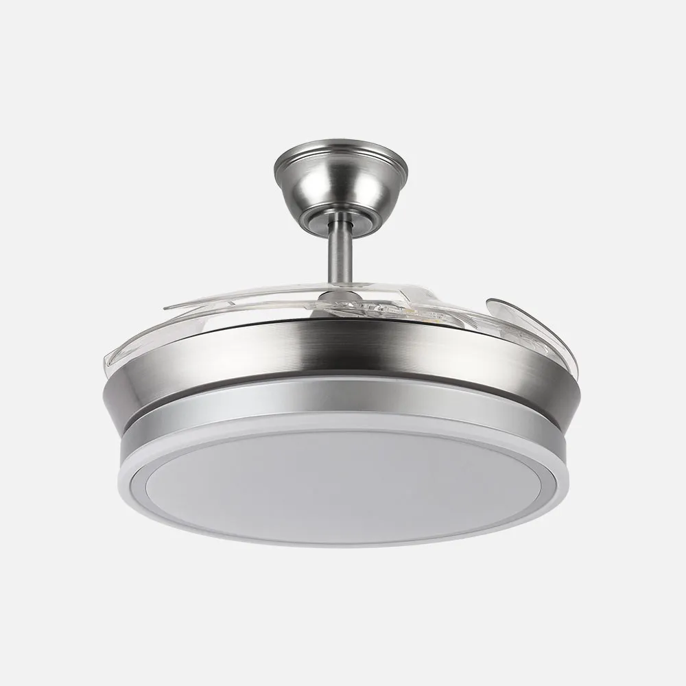 Ventilador Dc Bayomo Niquel 59w 6980lm 91d 4asp.desplegables 3000-4000-6000k Remoto, Regulable Intensidad, Temporizador, Memoria