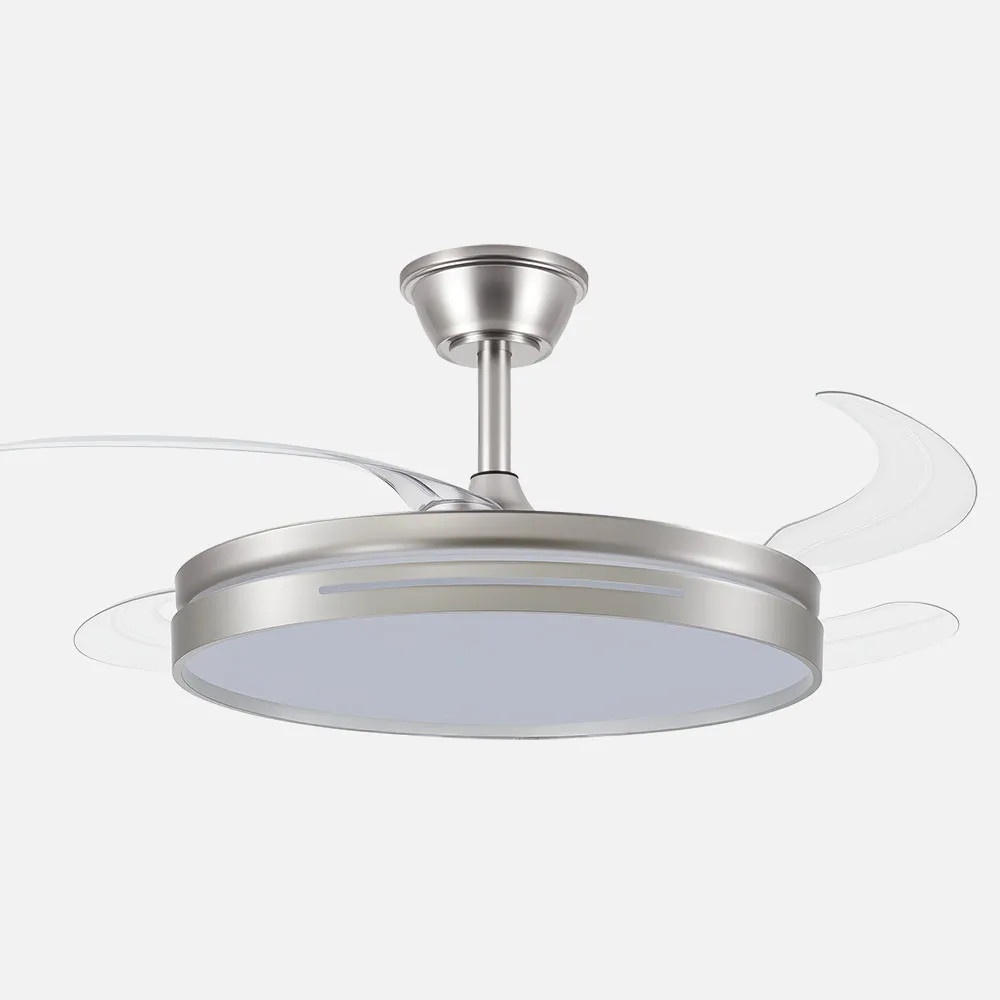 186091403 - Fan Dc 59w Micenas Nickel 4asp.transp.106d 6speeds 6980lm 3Remote colours,reg.Intensity,memory And Timer 26