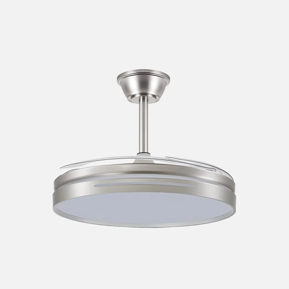 Ventilador Dc 59w Micenas Niquel 4asp.transp.106d 6velocidades 6980lm 3colores Remoto,reg.intensidad,memoria Y Temporizador 26