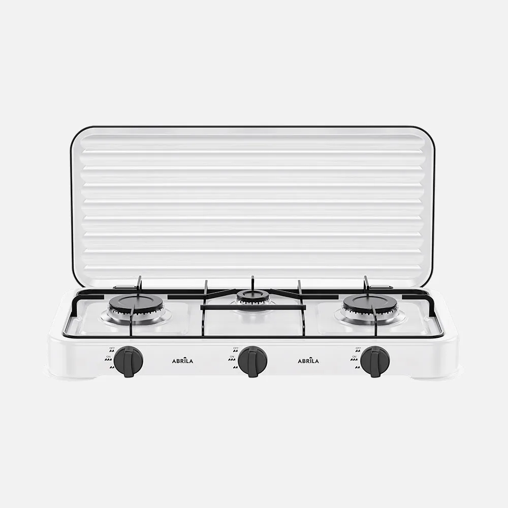 267415541 - Cocina A Gas Butano Foster Blanca 5400w 3quemador Exterior,tapa Protecc.reg.int.5,5x58x28cm