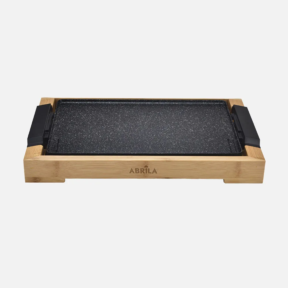 Plancha De Asar Elct.ozuki 2000w Negro/bambu Sup.ceramica,termost.reg.facil Limpiar 6,5x52,5x28,5cm