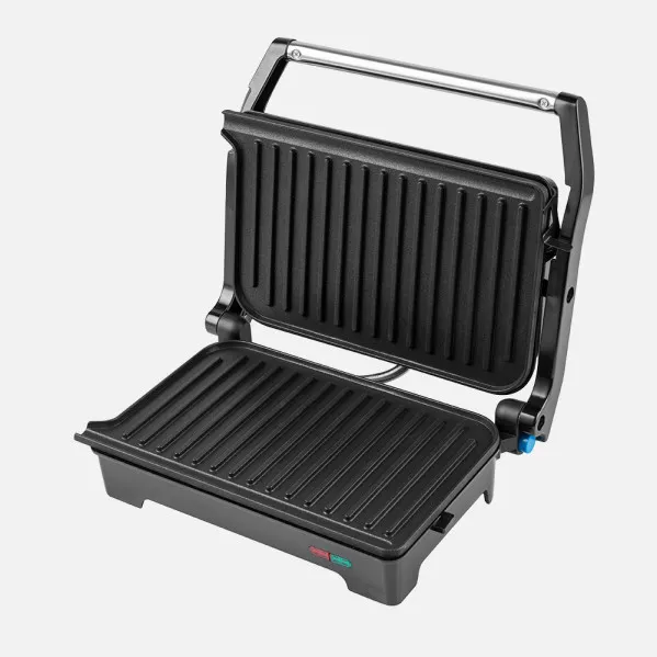 Grill Parrilla Rabion 1200w Negro Apertura 180º  Placa 26x16,5cm Antiadh.luz Ind.tact.fro 11,5x29,5x26cm