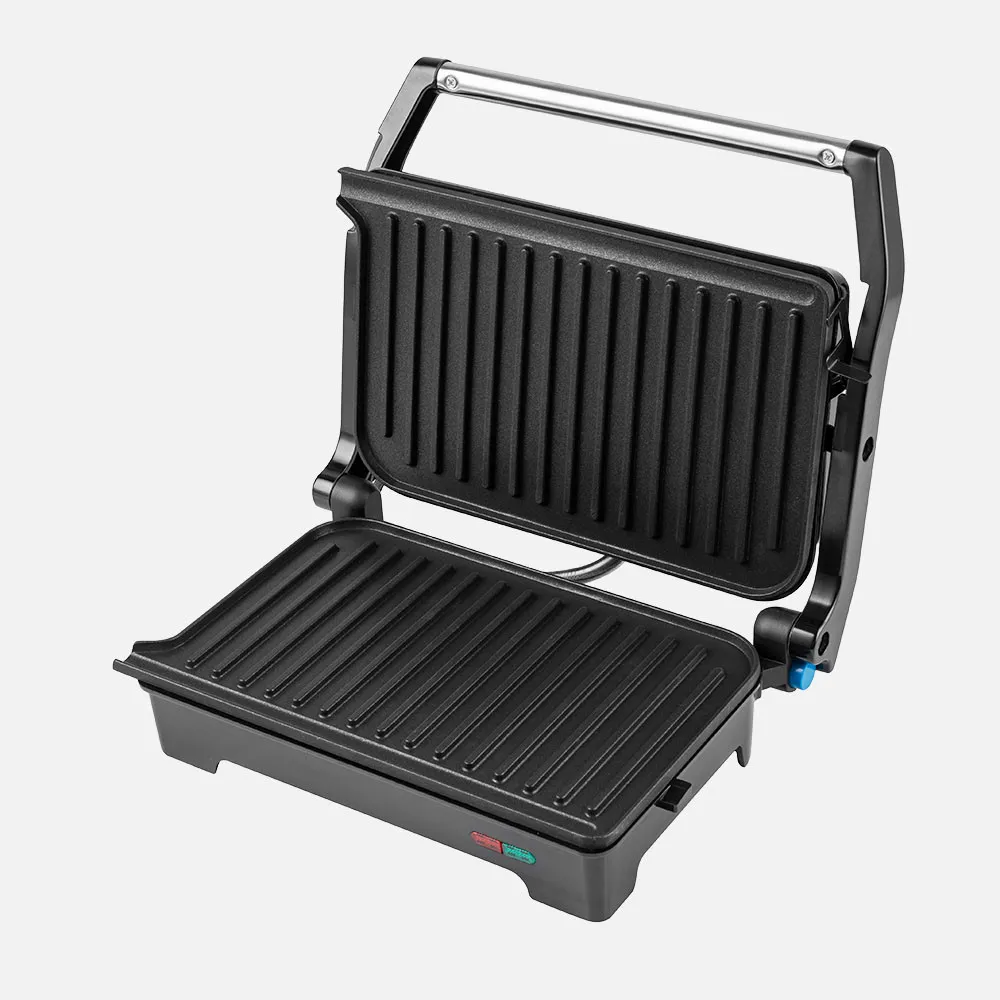 Grill Parrilla Rabion 1200w Negro Apertura 180º  Placa 26x16,5cm Antiadh.luz Ind.tact.fro 11,5x29,5x26cm