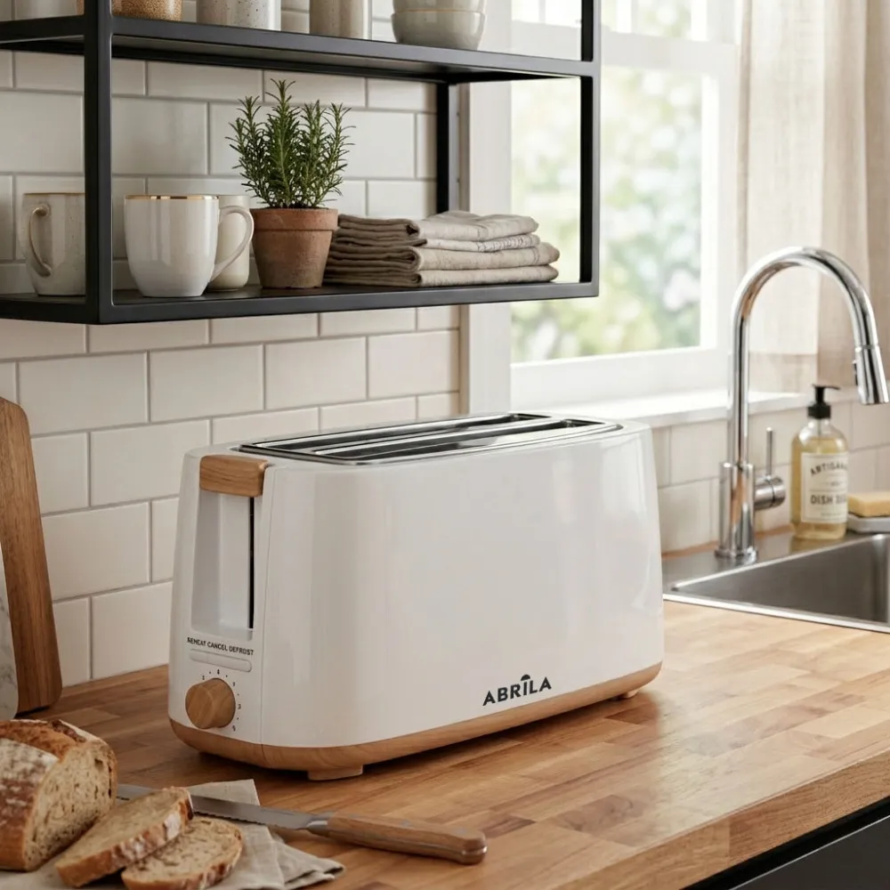 Tostador Pan Eume 1400w Blanco/haya 7niveles Tostado,descongelacion,  Apag.automatico,2ranuras,recogemigas 17x38x14,5cm