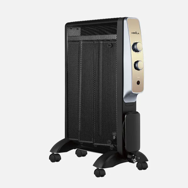 Radiador De Mica Abrigo 1500w 3elem Negro/oro 2potencias Antivuelco,luz Indicadora Termost.regulable 61,5x47x26,5cm