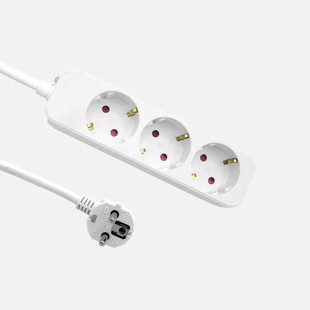 Alargadera Florey Cable 1,5m 3gx1,5mm2, 3enchufes Blanco 4x4x16cm