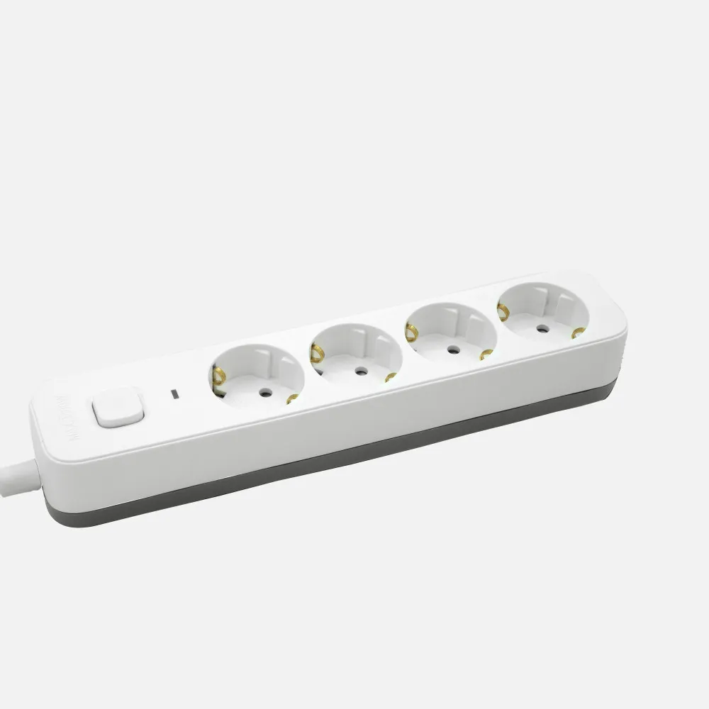 Alargadera Dalton C/cable 1,5m 3gx1,5mm Blanco/gris 4enchufes+interruptor,prtotecc.para Niños, Indicador Luminoso 4x5x25cm