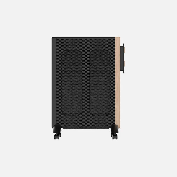 Mica Radiator Badin 1500w Black/Wood 2Pow Tip-over Protection 3elem.Dimmable Thermostat,Carry Handle And Wheels 63x44x27cm