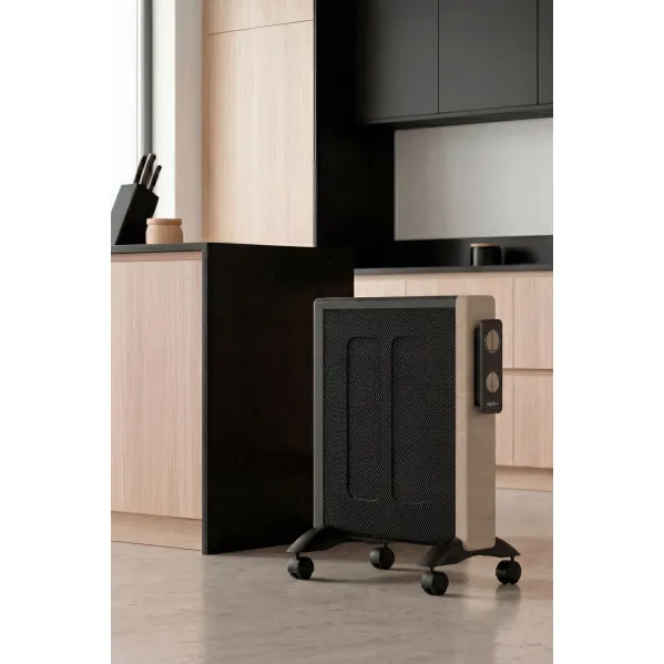 Radiador De Mica Badin 2000w Negro/madera 2pot Antivuelco 4elem.Termostato.reg.asa Y Ruedas 63x53x27cm