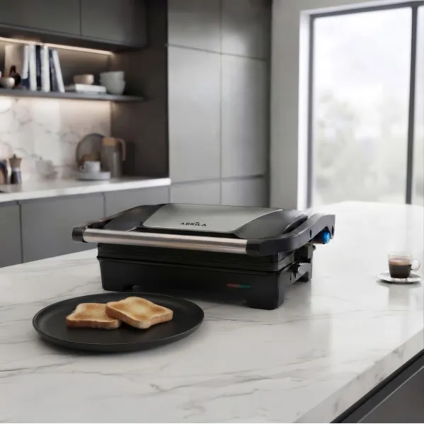 Grill Galeon 1200w Black/Steel, 180º Opening, 26x16,5m Plate, Non-stick, Indicator Light, Cool Touch 11,5x29,5x26cm