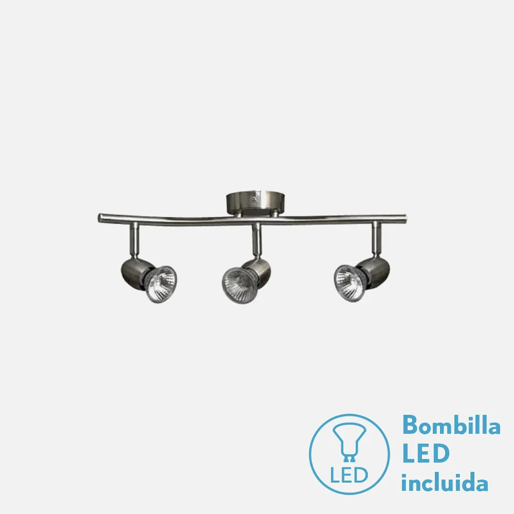 Regleta Foco Sonora Niquel 3xgu10 Bomb. Halog.incl 15x44