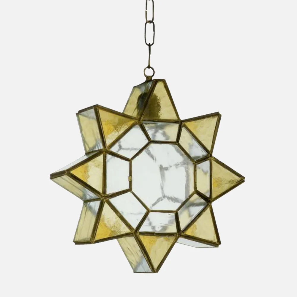 2.960-AMBAR - Colgante Estrella 1xe27 Ambarina Cuero/ambar Regx21x31 Cm