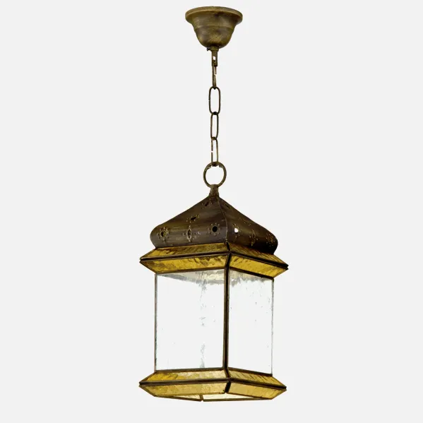 Pendant light 4 Faces 1xe27 Ambarina Leather/amber Regx18x18 Cm