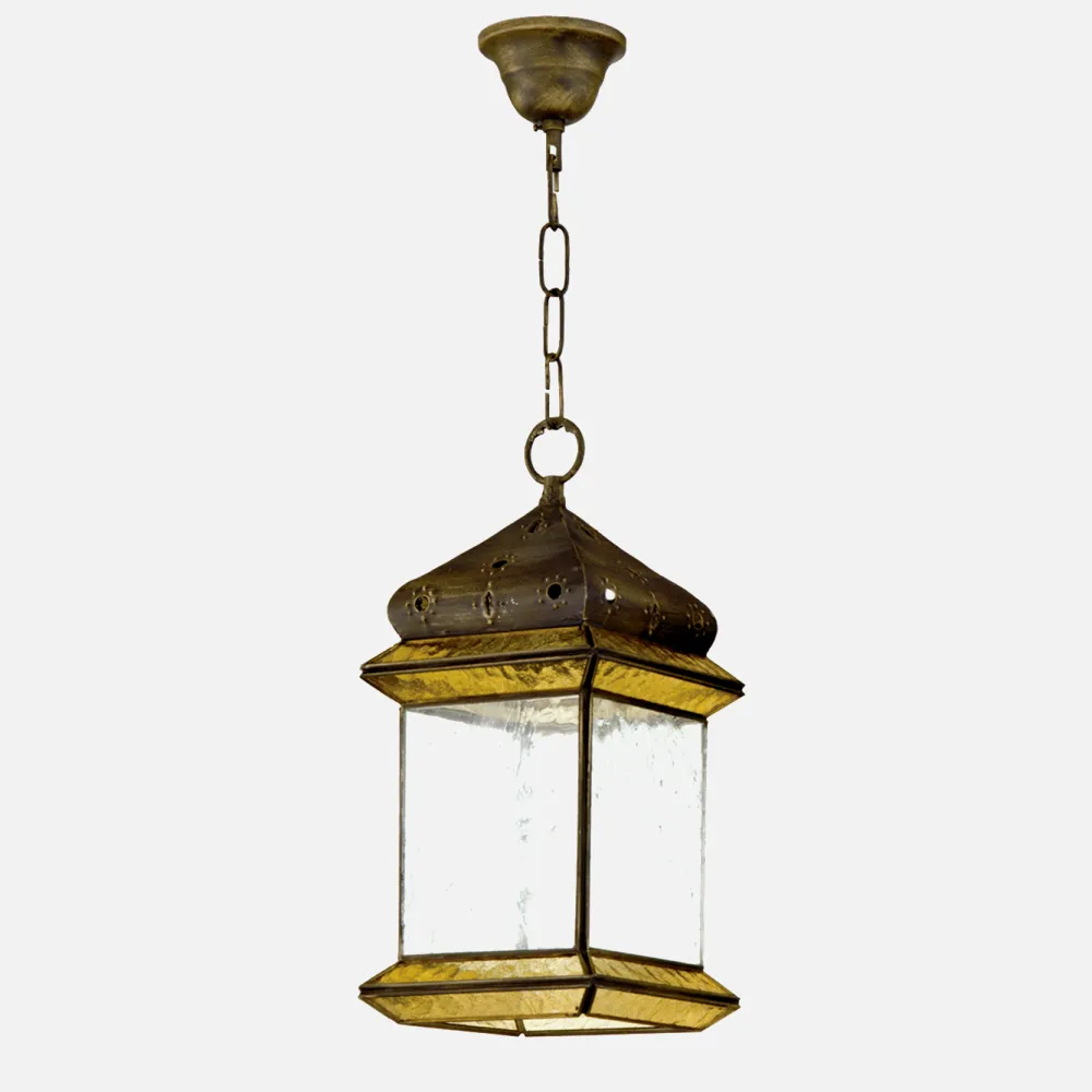 2.963-AMBAR - Pendant light 4 Faces 1xe27 Ambarina Leather/amber Regx18x18 Cm