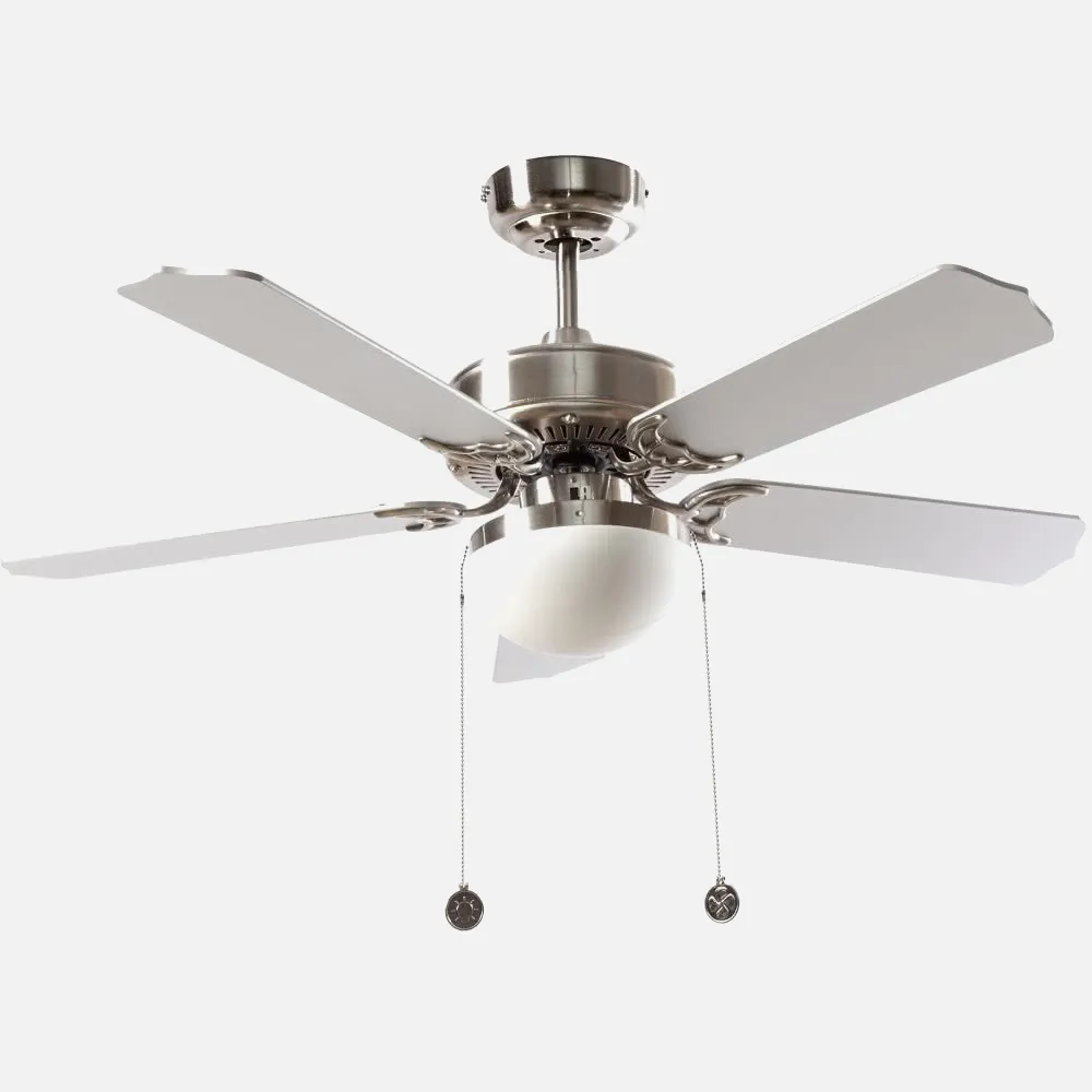 Ventilador Niquel Heracles 5 Aspas Plata/haya 2xe27 107d