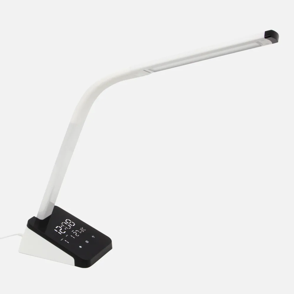 Flexo 10w  3000-4000-6500k Chaco 70,2x12x17,5 Cm 1350lm  C/puerto Usb, Orientb, Reloj, Temp, Alarma Y Calendario